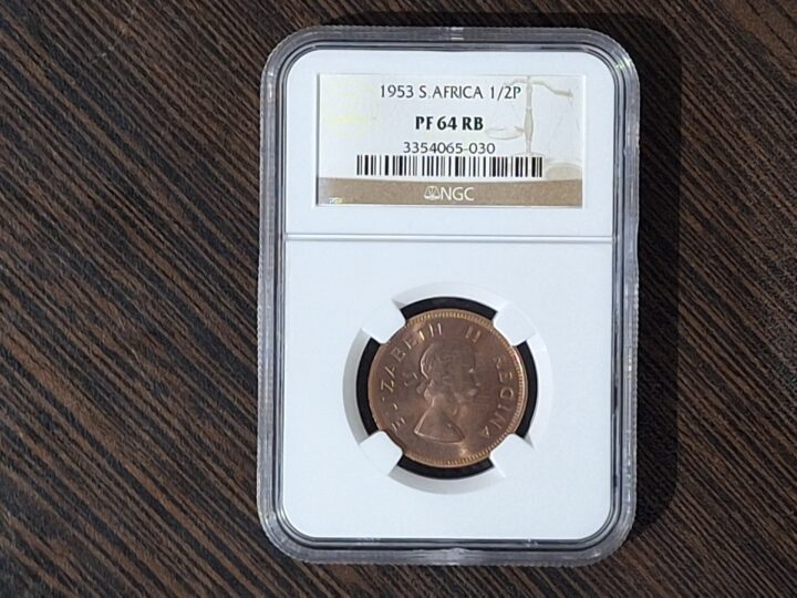 1953 South Africa ½ Penny – NGC PF 64 RB